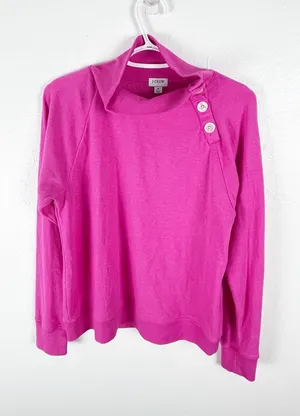 J. CREW Factory Pink Long Sleeves Accent Button Sweater Size Medium Vibrant Boho thumbnail 1