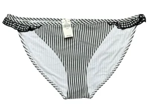 NEW Aerie Bikini Bottoms Women M Seersucker Ruffle Gingham Stripe Gray White thumbnail 1
