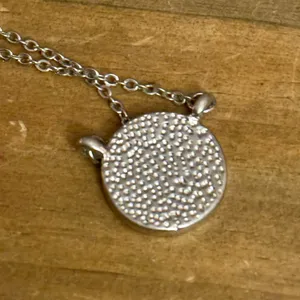 Silver tone white gold bond round disc initial letter A pendant necklace thumbnail 5