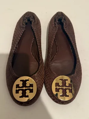 Tory Burch Reva Chestnut Brown Textured Snakeskin-print Leather Ballet Flats 6.5 thumbnail 1