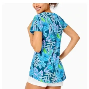 Lilly Pulitzer Womens Tee‎ Sz XS Macaw Blue Tall Me About It Etta Top Slub thumbnail 2