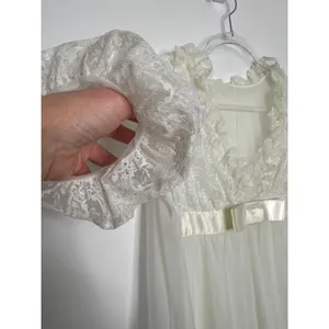 American Vintage 1970s Ivory Lace Chiffon Bridal Robe Gown Unbranded Small P thumbnail 11