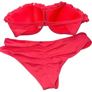 Victoria’s Secret pink ruffles swim strapless top size 34D with ruched bottoms S thumbnail 2