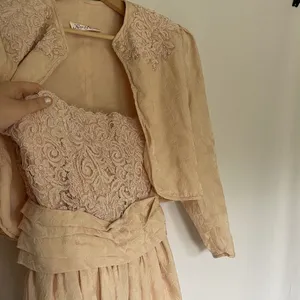 Rina Di Montella silk vtg sz 6 pastel‎ cream prom dress padded shoulder jacket thumbnail 4
