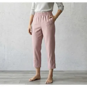 Zara Cotton Blend Cropped Pants Size M Cuffed Wide Hem Ankle Dusty Pink Coastal‎ thumbnail 10