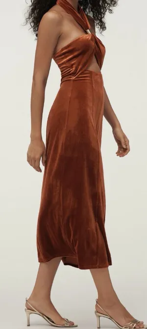 Anthropologie Flat White Velvet Halter Cutout Midi Dress, Size XL thumbnail 1