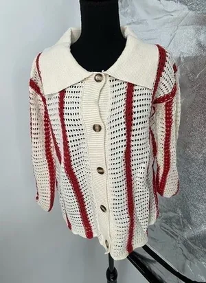 New‎ Knit sweater red and beige size large thumbnail 1