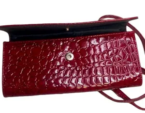 Deep Red Faux Leather Croc Textured Mini Fold Snap Purse Handbag thumbnail 2