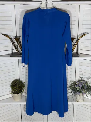 Vintage 70s kaftan dress royal blue hippie boho white cotton lace embroidery M thumbnail 2