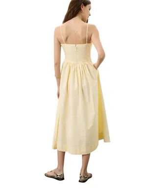 Ronny kobo Sleeveless Square-Neck Midi Dress in Pale Yellow size 14 thumbnail 3