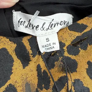 For Love & Lemons Leopard Print Mini Dress Puff Sleeve Yellow Trim‎ S thumbnail 4