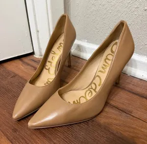 Sam Edelman Tan Nude Pointed-Toe Leather Pumps Heels thumbnail 1