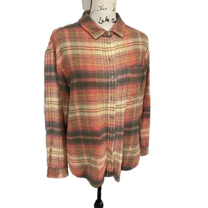 American Eagle Green Orange Plaid Fleece Flannel Oversized Button-down Shirt XS thumbnail 5