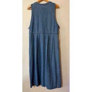 Vtg Premier Denim Jumper Dress M Button Front 90s Cottagecore Pinafore Maxi Jean thumbnail 2