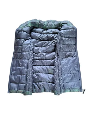 UNIQLO Ultra Light Down Puffer Vest Navy Blue Green Plaid Womens Small thumbnail 4