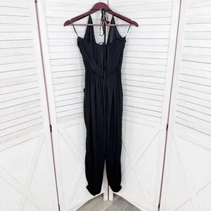 SHEIN Surplice Halter Top‎ Jogger Leg Jumpsuit Black Small thumbnail 12