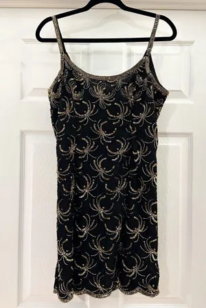 Vintage Morningside Designer Collection sleeveless Sequin Mini dress Black Gold thumbnail 3