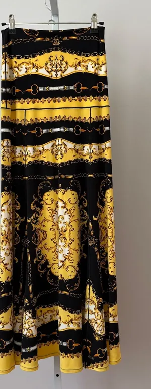 Eva Varro MobWife Baroque Medusa Chain Print Flowy Maxi Skirt XS Black Yellow thumbnail 1