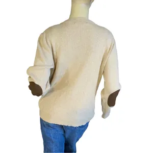 Lauren Ralph Lauren Oatmeal & Brown Ribbed Knit Top With Elbow Patches (Xl) thumbnail 3