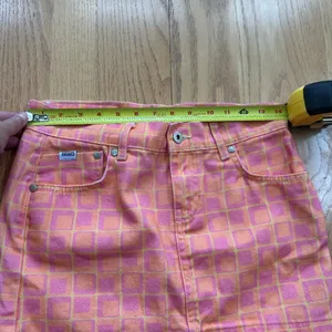 The Ragged Priest Doll Denim Mini Skirt Size 24 Pink‎ Orange Square Print Y2K thumbnail 5