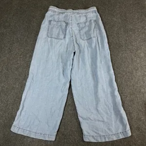 American Eagle Light Wash Lyocell Wide Leg Crop Drawstring Pants Blue 4 Short thumbnail 2