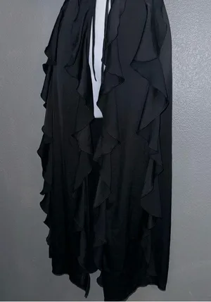 Vintage Victoria’s Secret Black Ruffled Robe Gown Lingerie Kimono Cover Up XS thumbnail 7