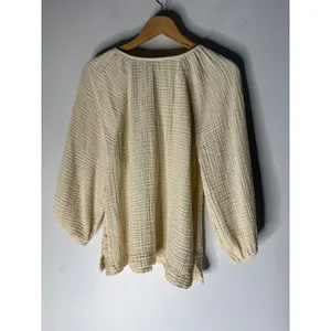 LOFT Cream Double Gauze Cotton Blouse half Button Front Long Sleeve Top pheasant thumbnail 2
