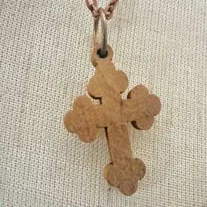 Jerusalem Wooden Cross Pendant Necklace thumbnail 3