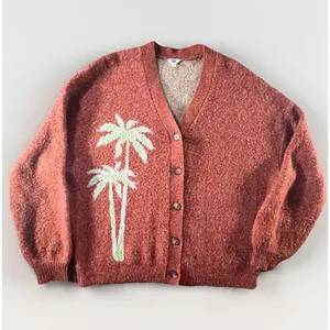 Ascot & Hart Palm Tree Cardigan XL Rust Boucle Knit Oversized Cozy Sweater‎ thumbnail 1