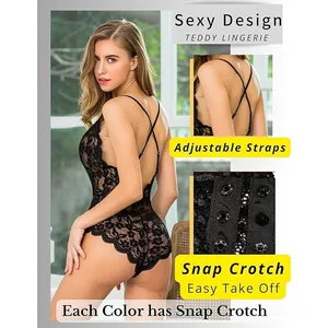 NWOT ~ Women's Sexy Black Lace One Piece Lingerie Deep V Teddy Bodysuit ~ XL thumbnail 2