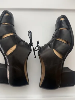 Enzo Angiolini Black Cutout Lace-Up Women's Heel Loafers Leather 7.5M thumbnail 8
