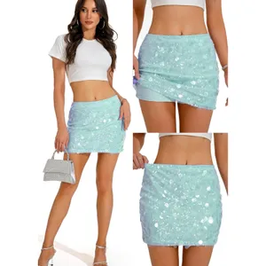 NWOT Womens Sequin Skort Crystal Breeze Blue Sparkly Bodycon Mini Skirt XS thumbnail 5