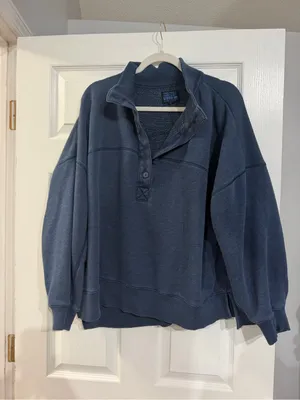 American eagle seriously lived in Navy Half-Button Pullover Sweater oversized L thumbnail 2