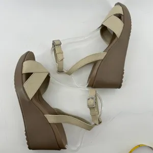 Crocs Leigh II Cross Strap Ankle Wedge Sandal Beige Khaki Women 8 Strappy New thumbnail 7