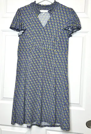 Lark & Ro Floral Print Ruffle Neck Short Sleeve Dress Size‎ 14 thumbnail 1