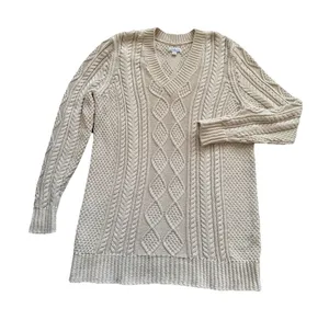 LL Bean Women's‎ Sweater Large Signature Cotton Fisherman Cable Knit Beige Cream thumbnail 1
