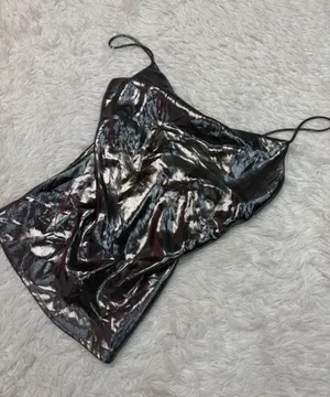 Zara Metallic Black Satin Cowl Neck Camisole Top thumbnail 1
