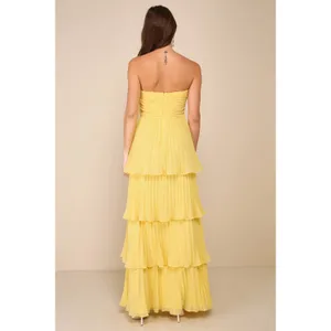 NWT Lulus Seriously Sensational Yellow Strapless Tiered Maxi Dress Banquet XXS thumbnail 3