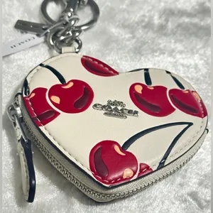 Coach Heart Coin Pouch Bag Charm With Cherry Print thumbnail 2