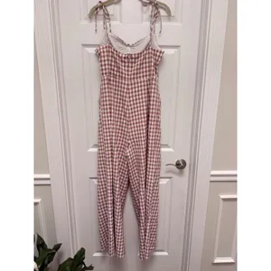 Song of Style Senna Jumpsuit Gingham Checkered Wide Leg‎ Taupe White XL thumbnail 3