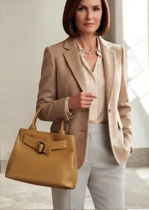 LONGCHAMP Belt Leather Hand Tote Bag Women Yellow /tan Genuine thumbnail 1