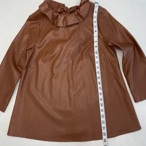 Tuckernuck Brown Coated Ruffle Neck Bow Back Blouse 3/4 Sleeve S thumbnail 7