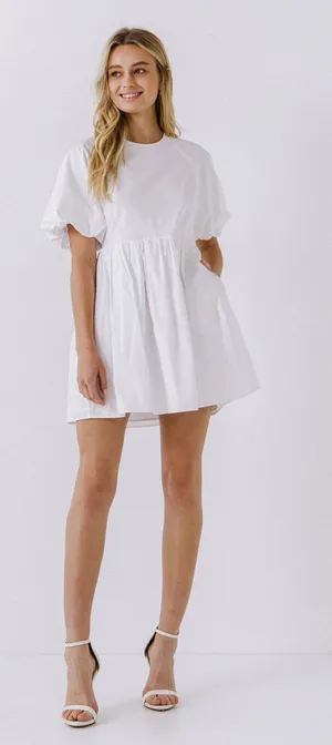 English Factory Short Balloon Sleeve Mini Dress White thumbnail 1