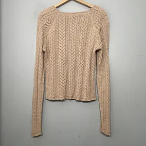 American Eagle Crochet Knit Sweater Size XL Tan Pointelle Boho Romantic Y2K thumbnail 5