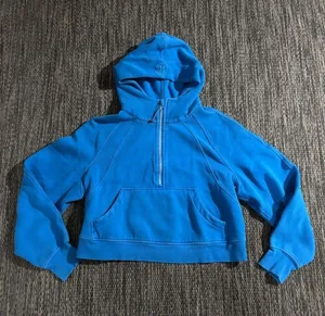 Lululemon Scuba Oversized Half Zip Hoodie Poolside Blue Light Cotton Terry M/L thumbnail 1
