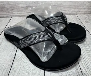 Reef Sandals Women's Size 9 Black White Spring Woven Flip Flops Thong thumbnail 1