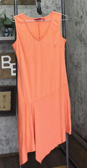 G.I.L.I. Womens Sleeveless Asymmetric Hem Knit Dress with V-neck Orange M thumbnail 1