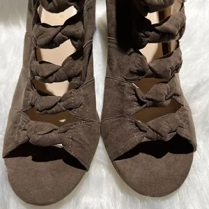 Metaphor Lema‎ Olive Suede Knotted Chunky Heel Ankle Boots Size 10. B68 thumbnail 6