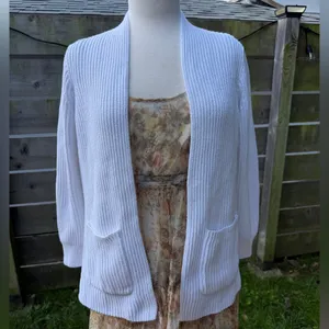 Madewell White Ribbed Knit Chunky Open Cardigan Preppy Academia Sweater Teacher‎ thumbnail 2