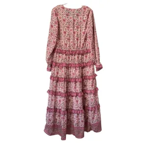 Love The Label‎ Women Size Large Dress Tiered Ruffles Lined Tied Pink Peasant thumbnail 2